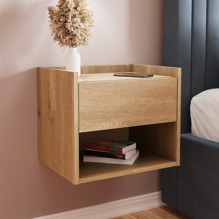The Range | GFW Harmony Wall Mounted Pair of Bedside Tables - Oak GFW Harmony Wall Mounted Pair of Bedside Tables - Oak