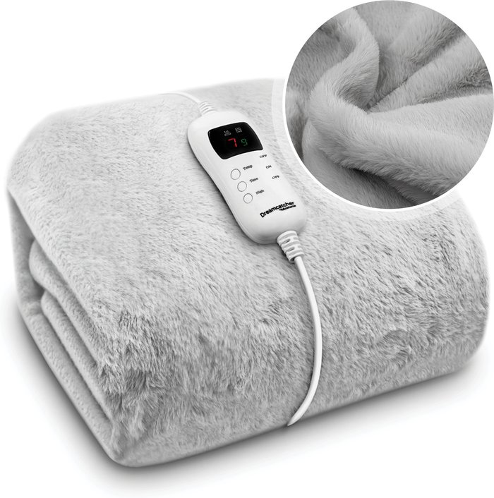 The Range | Dreamcatcher Double Faux Fur Electric Heated Throw - Light Grey Dreamcatcher Double Faux Fur Electric Heated Throw - Light Grey