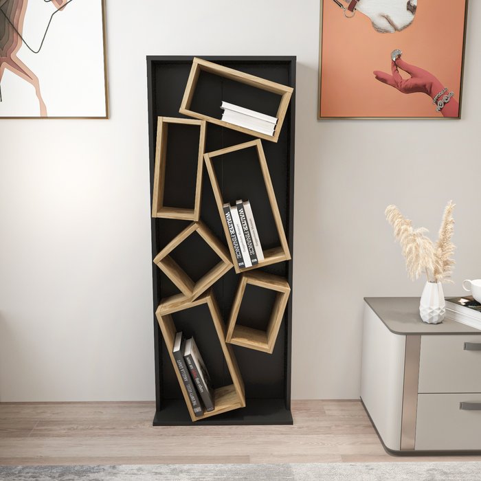 The Range | Decorotika Carmen Stylish Bookcase Bookshelf Shelving Unit - Black&Oud Oak Pattern Decorotika Carmen Stylish Bookcase Bookshelf Shelving Unit - Black&Oud Oak Pattern