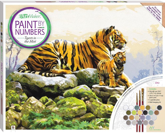The Range | Hinkler Paint by Numbers Canvas - Tiger Mum and Cub / 51.1cm Hinkler Paint by Numbers Canvas - Tiger Mum and Cub / 51.1cm