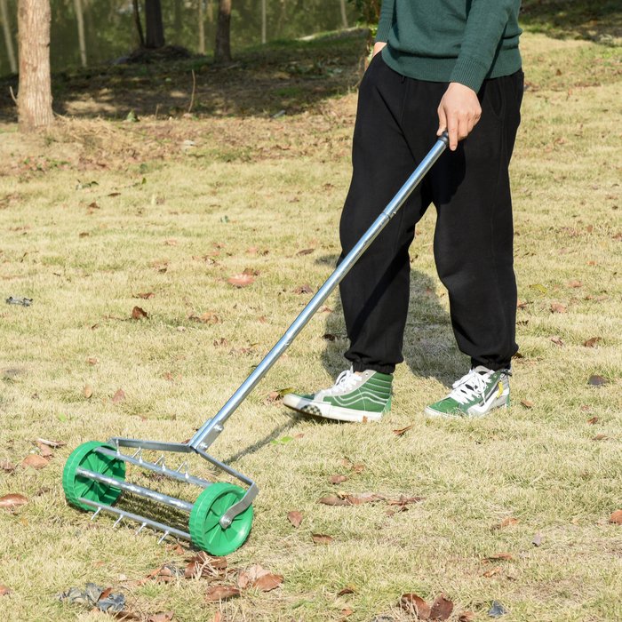 The Range | Outsunny Garden Rolling Lawn Aerator - Green & Silver Outsunny Garden Rolling Lawn Aerator - Green & Silver