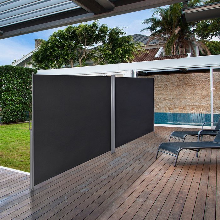 The Range | Outsunny Double Steel Pull-Out Side Awning - Grey Outsunny Double Steel Pull-Out Side Awning - Grey