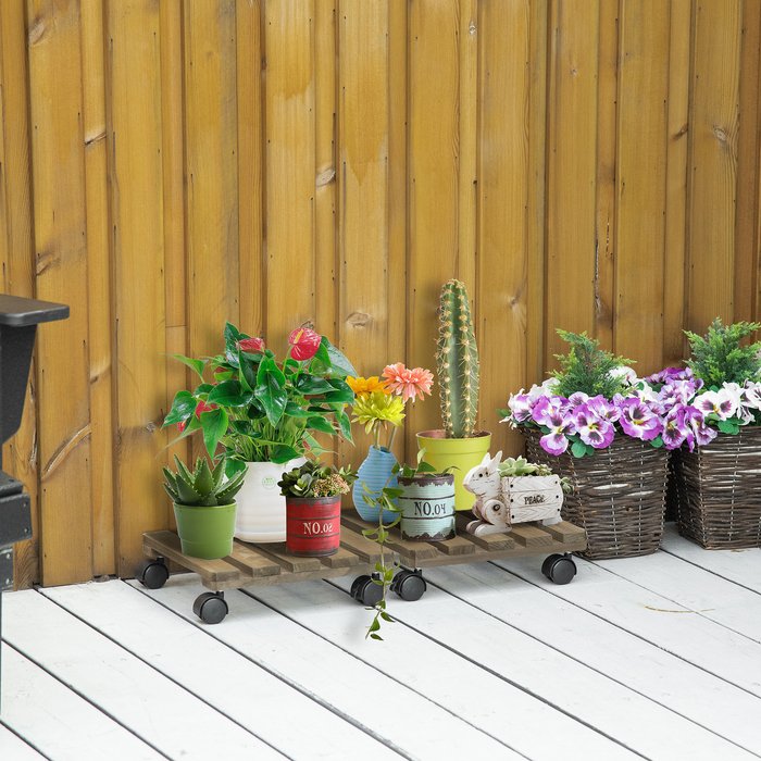 The Range | Outsunny 2 Pack Plant Stand with Wheels Flowerpot Holder - Dark Brown Outsunny 2 Pack Plant Stand with Wheels Flowerpot Holder - Dark Brown