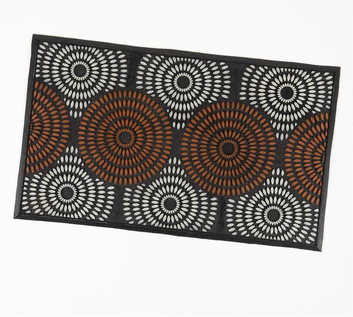 The Range | MUD STOPPER Mudstopper Lowton 45x75cm Gold Circles Painted Rubber Mat - Black MUD STOPPER Mudstopper Lowton 45x75cm Gold Circles Painted Rubber Mat - Black