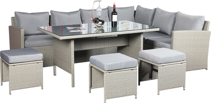 The Range | Outdoor Living The Knutsford 9 Seat Corner Rattan Dining Set - Grey Outdoor Living The Knutsford 9 Seat Corner Rattan Dining Set - Grey