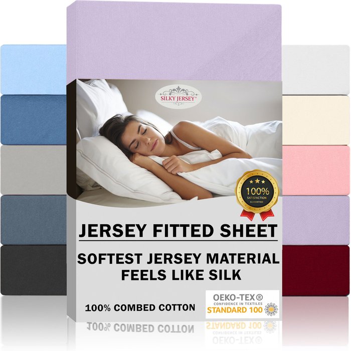 The Range | Double Jersey Silky Jersey Cotton Fitted Sheets - Lavender / Small Double / 120x200x30 cm Double Jersey Silky Jersey Cotton Fitted Sheets - Lavender / Small Double / 120x200x30 cm