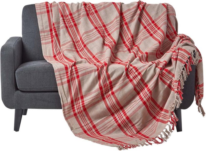 The Range | Homescapes Grey and Red Tartan Check Sofa and Bed Throw - Red and Grey / 225 x 255 cm Homescapes Grey and Red Tartan Check Sofa and Bed Throw - Red and Grey / 225 x 255 cm