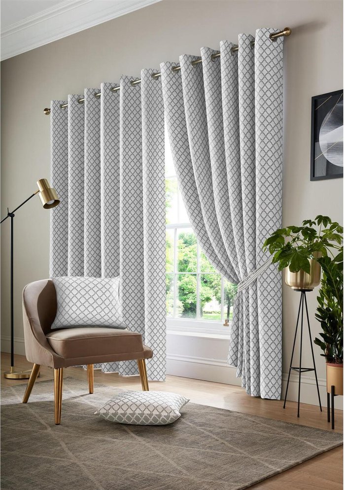 The Range | Livinluxury Wold Eyelet Ring Top Curtains - White/Silver / 183cm / 117cm Livinluxury Wold Eyelet Ring Top Curtains - White/Silver / 183cm / 117cm