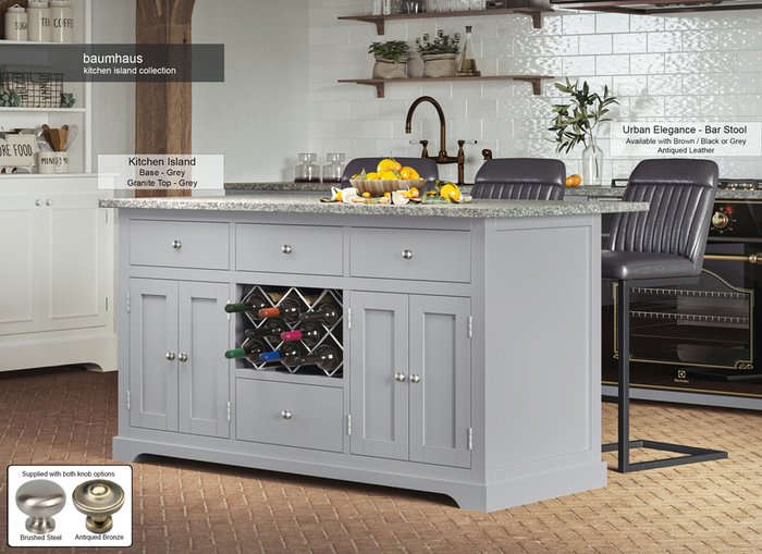 The Range | Baumhaus Grey Kitchen Island With Grey Granite Worktop - Grey Baumhaus Grey Kitchen Island With Grey Granite Worktop - Grey