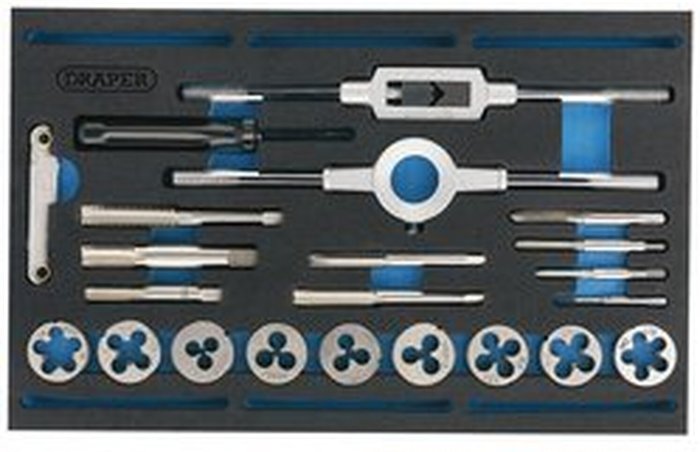 The Range | Draper Draper Combination Tap And Die Set - Metric And BSP In EVA Foam Insert Tray (22 Piece) Draper Draper Combination Tap And Die Set - Metric And BSP In EVA Foam Insert Tray (22 Piece)