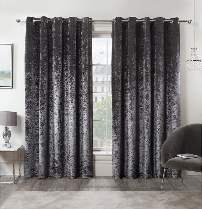 The Range | Divante Crushed Velvet Eyelet Curtains - Charcoal / 229cm Divante Crushed Velvet Eyelet Curtains - Charcoal / 229cm