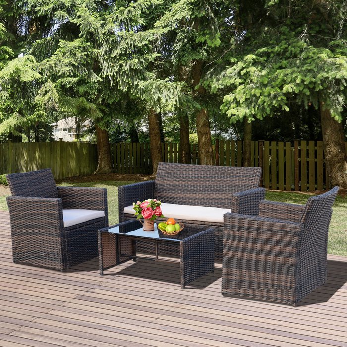 The Range | Outsunny 4 Piece Rattan Garden Sofa Set - Brown Outsunny 4 Piece Rattan Garden Sofa Set - Brown