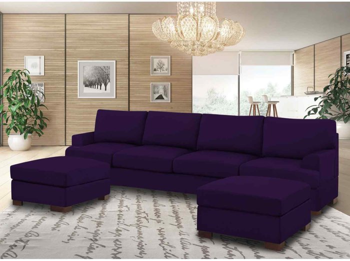 The Range | Simply Eleganza Henry Large U Shape Sofa in Plush Velvet with 2 Footstools - Blue Simply Eleganza Henry Large U Shape Sofa in Plush Velvet with 2 Footstools - Blue