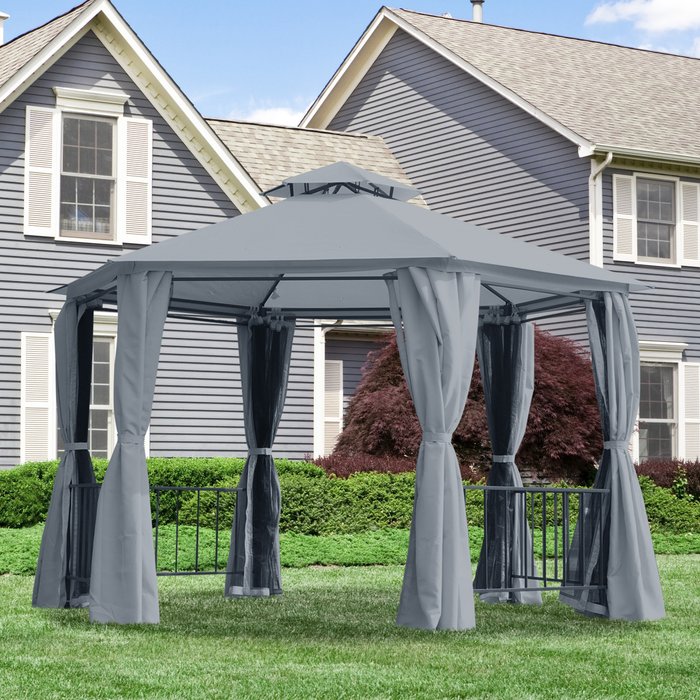 The Range | Outsunny Gazebo Canopy Party Tent 2 Tier - Grey Outsunny Gazebo Canopy Party Tent 2 Tier - Grey