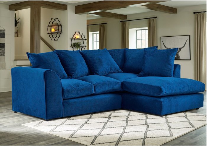 The Range | Simply Eleganza Mirana Modern Plush Velvet Corner RHF Sofa - Blue Simply Eleganza Mirana Modern Plush Velvet Corner RHF Sofa - Blue