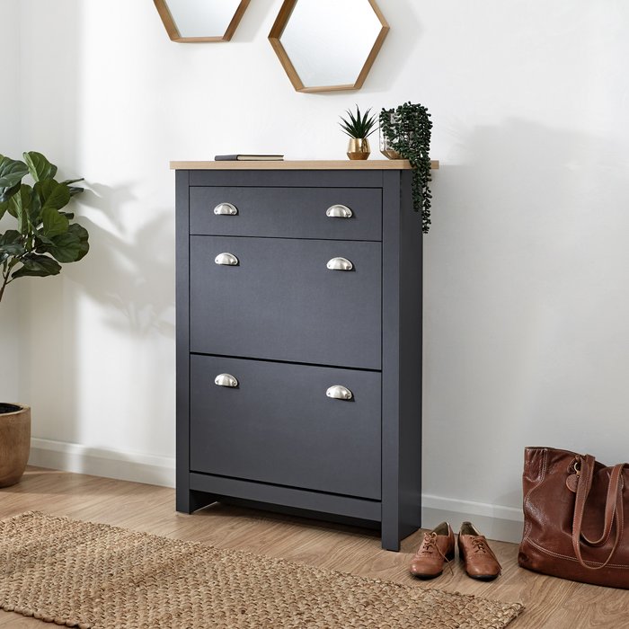 The Range | GFW Lancaster 2 Door 1 Drawer Shoe Cabinet - Slate Blue GFW Lancaster 2 Door 1 Drawer Shoe Cabinet - Slate Blue