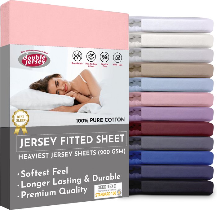 The Range | Double Jersey Double Jersey - Luxurious Jersey - Fitted Sheet - Deep Pocket 183x200x32 cm - Pink Double Jersey Double Jersey - Luxurious Jersey - Fitted Sheet - Deep Pocket 183x200x32 cm - Pink