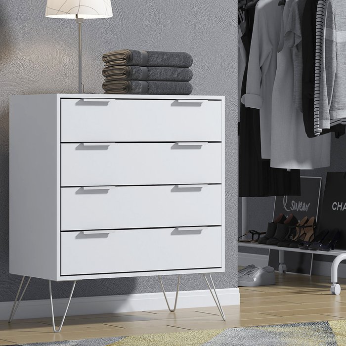 The Range | FWStyle Modern 4 Drawer Chest on Hairpin Legs - White FWStyle Modern 4 Drawer Chest on Hairpin Legs - White