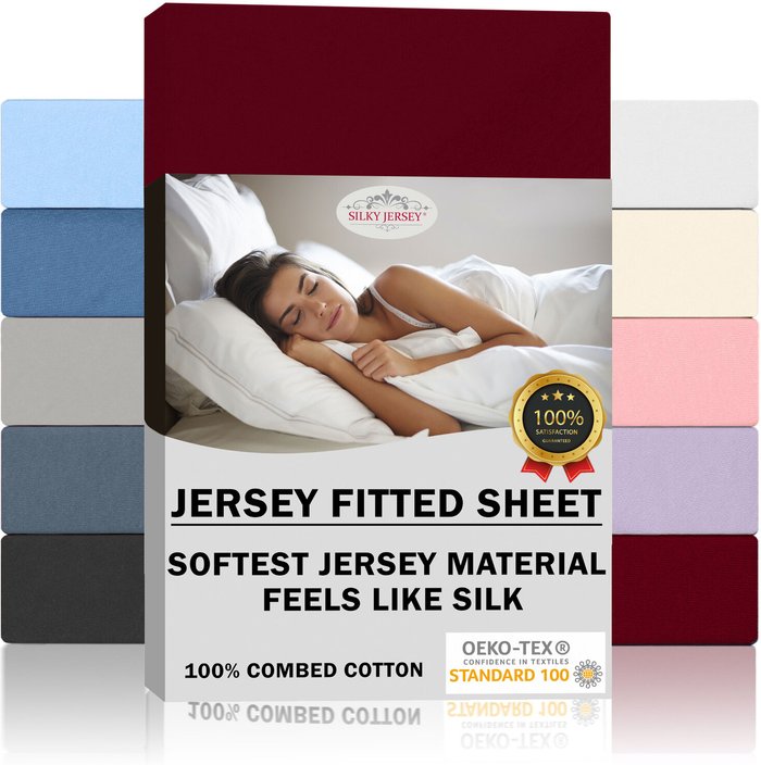 The Range | Double Jersey Silky Jersey Cotton Fitted Sheets - Cabernet / 160x200x30 cm / King Double Jersey Silky Jersey Cotton Fitted Sheets - Cabernet / 160x200x30 cm / King