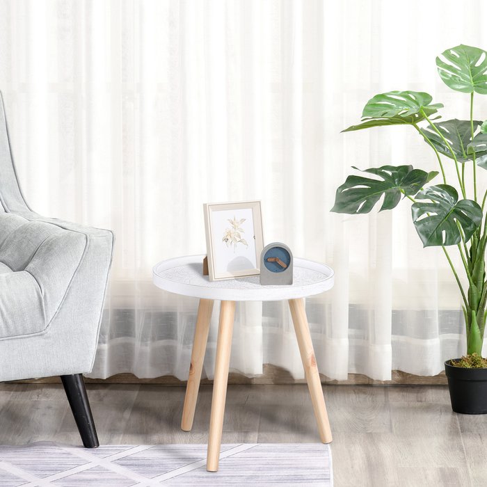 The Range | HOMCOM Flower Eteched Side Table with Saucer Top - White & Gold HOMCOM Flower Eteched Side Table with Saucer Top - White & Gold