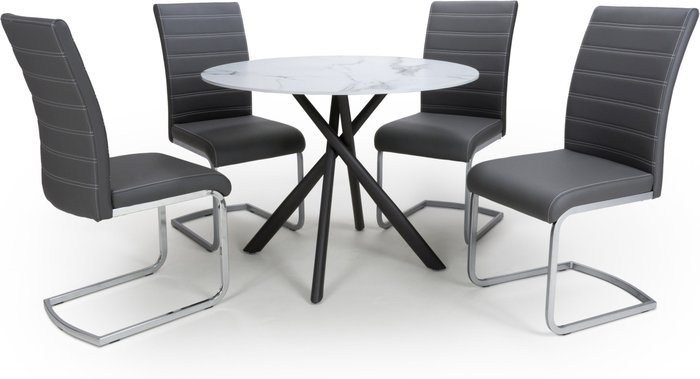 The Range | Shankar Shankar Avesta White Dining Table & 4 Callisto Grey Dining Chairs Set Shankar Shankar Avesta White Dining Table & 4 Callisto Grey Dining Chairs Set