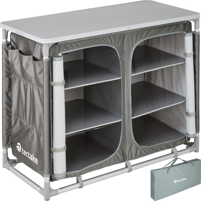 The Range | TECTAKE Camping Kitchen with 6 Shelves - Grey TECTAKE Camping Kitchen with 6 Shelves - Grey