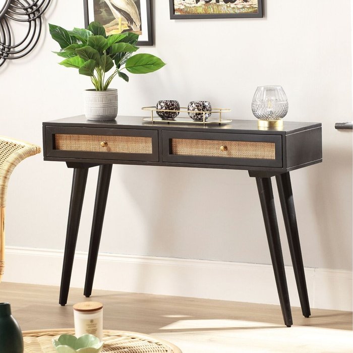 The Range | Desser Desser Manhattan 2 Drawer Cane Console Table In Black Desser Desser Manhattan 2 Drawer Cane Console Table In Black