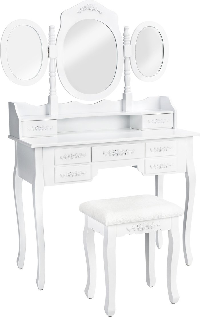 The Range | TECTAKE TecTake 7 Drawer Dressing Table With, Mirror And Stool In An Antique Look - White TECTAKE TecTake 7 Drawer Dressing Table With, Mirror And Stool In An Antique Look - White