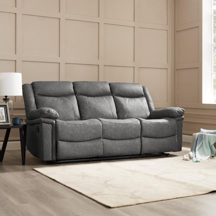 The Range | GRS Pallas Manual Recliner Sofa Range - Grey Faux Leather GRS Pallas Manual Recliner Sofa Range - Grey Faux Leather