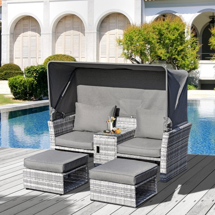The Range | Outsunny 3 Piece Outdoor Rattan Daybed Sofa with Table Set - Grey Outsunny 3 Piece Outdoor Rattan Daybed Sofa with Table Set - Grey