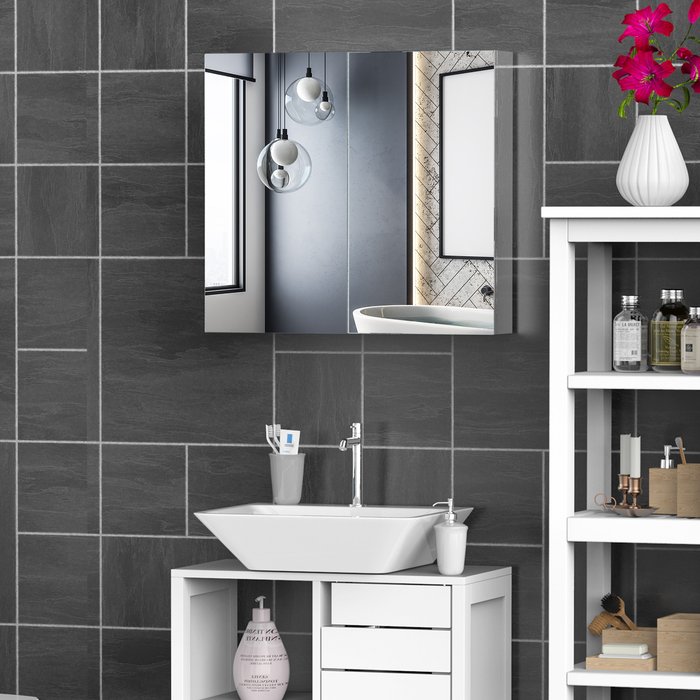The Range | HOMCOM HOMCOM Wall Mounted Stainless Steel Bathroom Cabinet With Double Mirror Door HOMCOM HOMCOM Wall Mounted Stainless Steel Bathroom Cabinet With Double Mirror Door