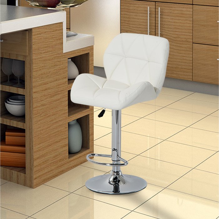 The Range | HOMCOM Diamond Design Swivel Leather Bar Stool - White HOMCOM Diamond Design Swivel Leather Bar Stool - White