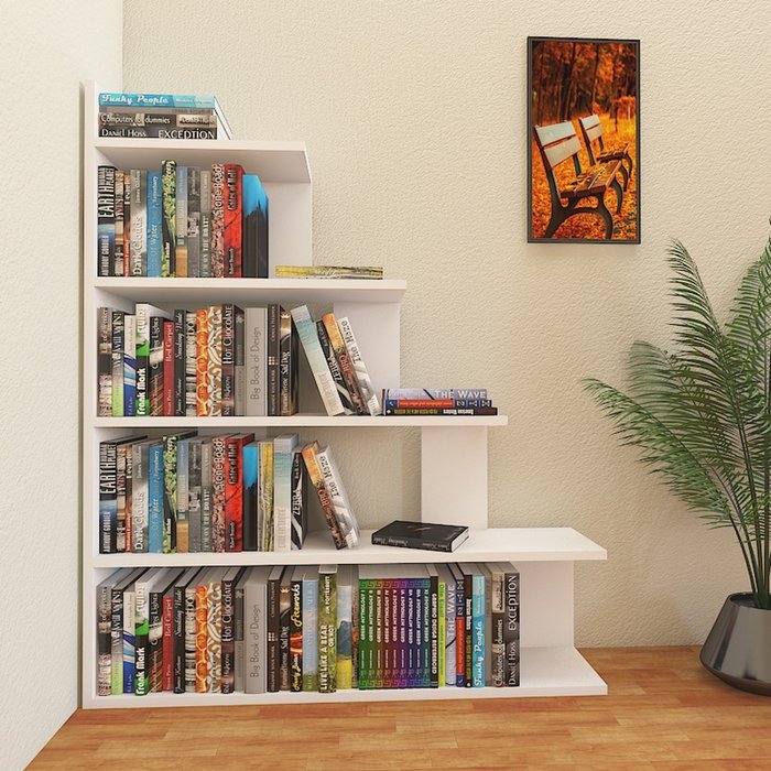 The Range | Decorotika Yankee 120 cm Tall Modern Accent Ladder Style White Bookcase - White Decorotika Yankee 120 cm Tall Modern Accent Ladder Style White Bookcase - White