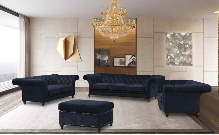 The Range | Simply Eleganza Marcus Chesterfield 4 Piece Sofa Set in Velour Fabric - Grey Simply Eleganza Marcus Chesterfield 4 Piece Sofa Set in Velour Fabric - Grey