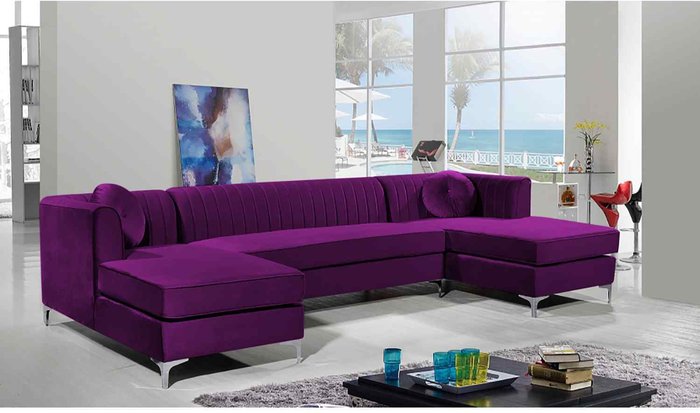 The Range | Simply Eleganza Nora Fixed Back Fluted Large U Shape Sofa - Purple Simply Eleganza Nora Fixed Back Fluted Large U Shape Sofa - Purple