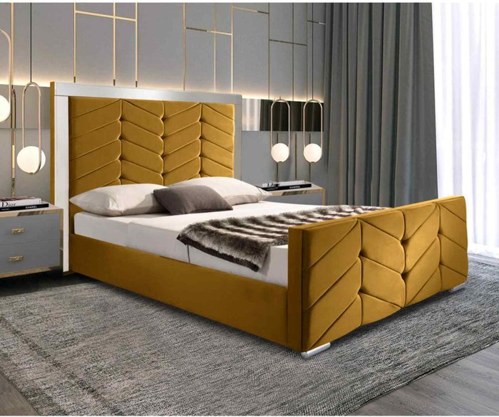 The Range | Marisa Bed Small Double Plush Velvet Mustard Marisa Bed Small Double Plush Velvet Mustard