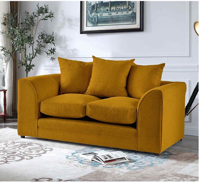 The Range | Simply Eleganza Mirana Modern Plush Velvet 2 Seater Sofa - Mustard Simply Eleganza Mirana Modern Plush Velvet 2 Seater Sofa - Mustard