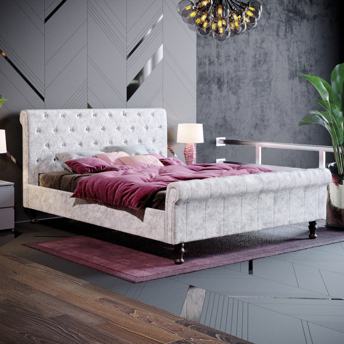The Range | Violetta Fabric Bed - Crushed Velvet Silver / 232cm Violetta Fabric Bed - Crushed Velvet Silver / 232cm