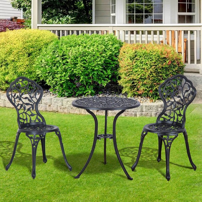 The Range | Outsunny 3 Piece Cast Aluminum Bistro Set - Black Outsunny 3 Piece Cast Aluminum Bistro Set - Black