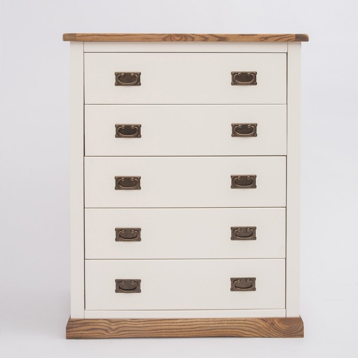 The Range | Cabinet Bits Tropea 5 Drawer Chest - White / Drop / Brass Cabinet Bits Tropea 5 Drawer Chest - White / Drop / Brass