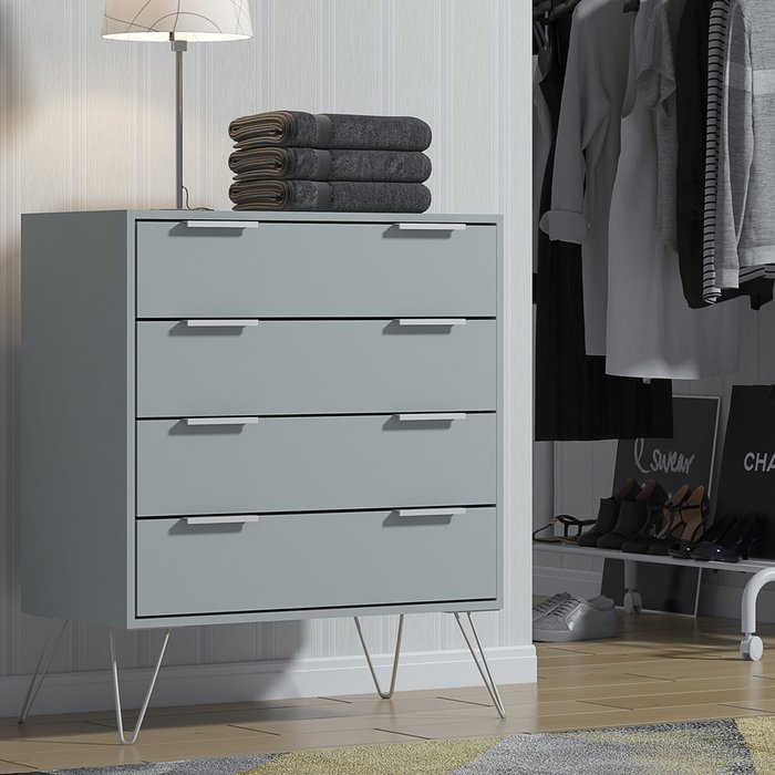 The Range | FWStyle Modern 4 Drawer Chest on Hairpin Legs - Grey FWStyle Modern 4 Drawer Chest on Hairpin Legs - Grey