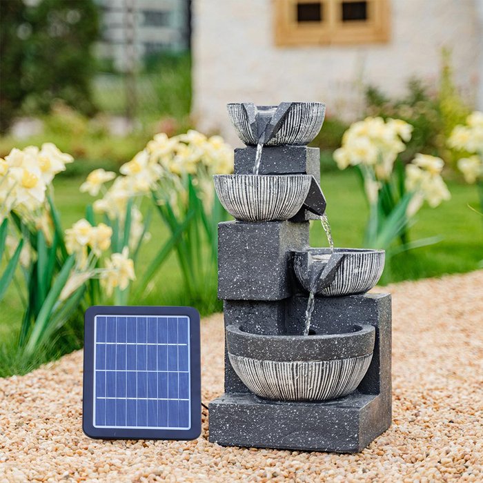 The Range | Livingandhome Solar LED Light Water Feature Pump Fountain Waterfall Rockery Decor - Grey / 23cm Livingandhome Solar LED Light Water Feature Pump Fountain Waterfall Rockery Decor - Grey / 23cm