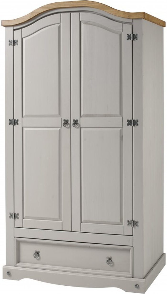 The Range | Mercers Furniture Corona Grey Wax 2 Door 1 Drawer Wardrobe - Distressed Grey Wax Mercers Furniture Corona Grey Wax 2 Door 1 Drawer Wardrobe - Distressed Grey Wax