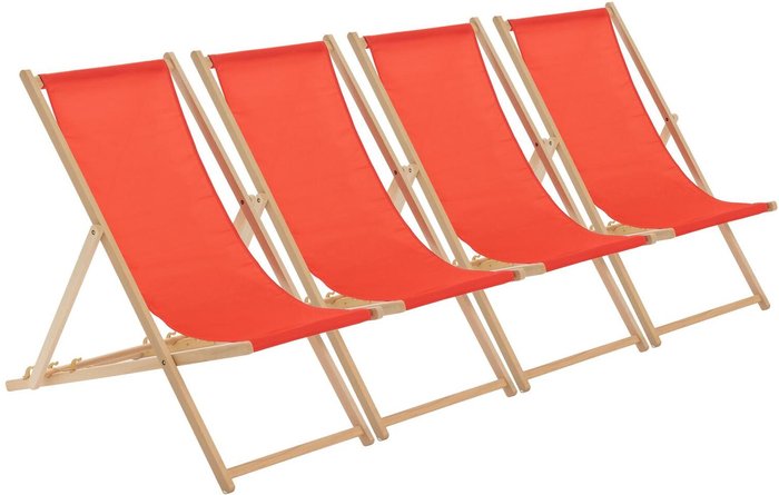 The Range | Harbour Housewares Wooden Folding Garden Sun Lounger Deck Chair x4 - Red Harbour Housewares Wooden Folding Garden Sun Lounger Deck Chair x4 - Red