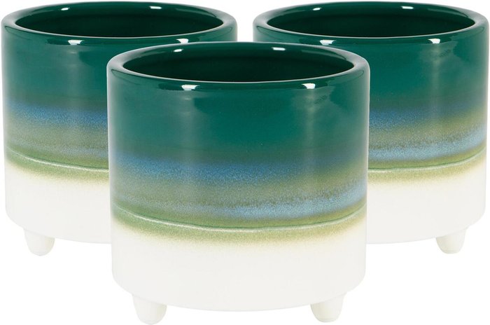 The Range | Nicola Spring 10.5cm Reactive Glaze Footed Plant Pot Pack of 3 - Emerald Nicola Spring 10.5cm Reactive Glaze Footed Plant Pot Pack of 3 - Emerald