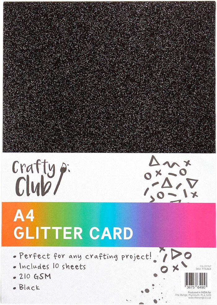 The Range | Crafty Club Pack of Ten Black Glitter Card Crafty Club Pack of Ten Black Glitter Card