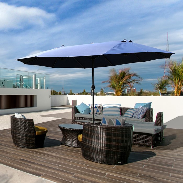 The Range | Outsunny Outsunny Double-sided Crank Sun Shade Shelter 4.6m - Blue Outsunny Outsunny Double-sided Crank Sun Shade Shelter 4.6m - Blue