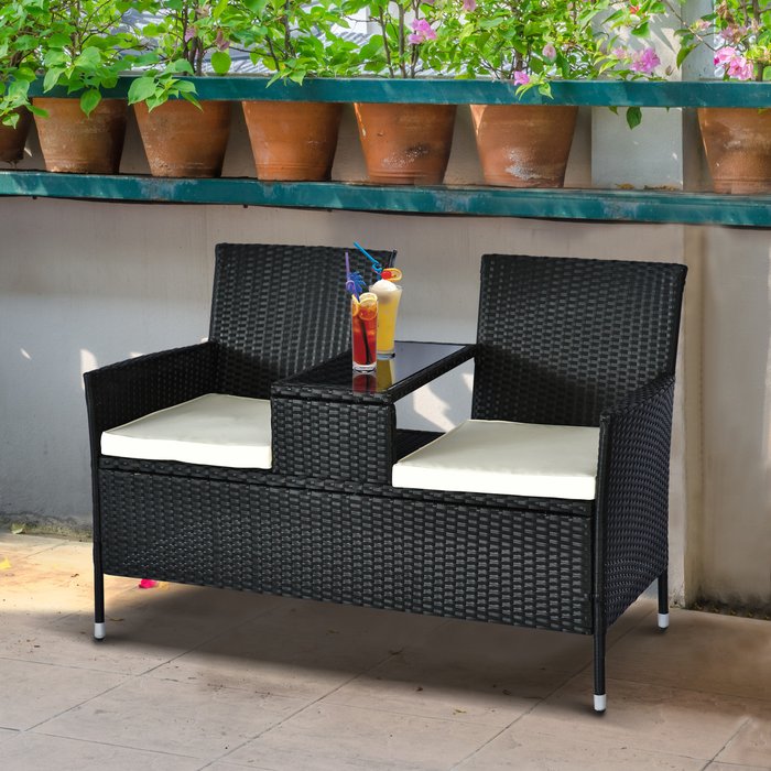 The Range | Outsunny 2 Seater Loveseat Garden Tea Table - Black Outsunny 2 Seater Loveseat Garden Tea Table - Black