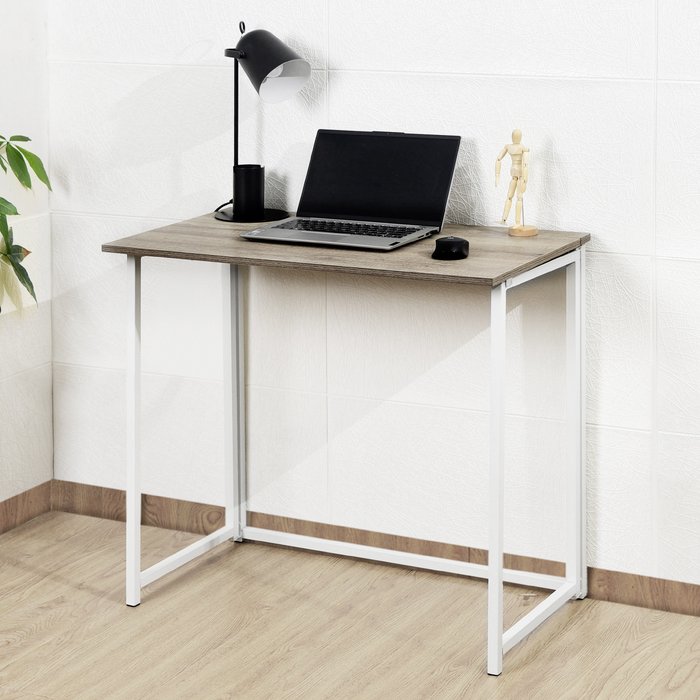 The Range | House of Home Folding/Collapsing White Metal Table With Rustic Oak Effect Table Top House of Home Folding/Collapsing White Metal Table With Rustic Oak Effect Table Top