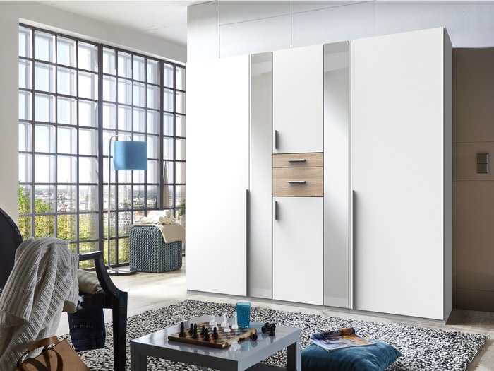The Range | Tjs Odessa 5 Door Robe Oak Wardrobe - White Tjs Odessa 5 Door Robe Oak Wardrobe - White